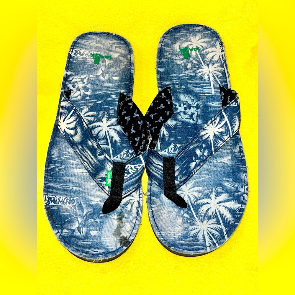 MEN’S - SANUK BLUE PALM DIGGITY HAWAIIAN FLIP FLOPS SANDALS - Men’s 13 EU 47